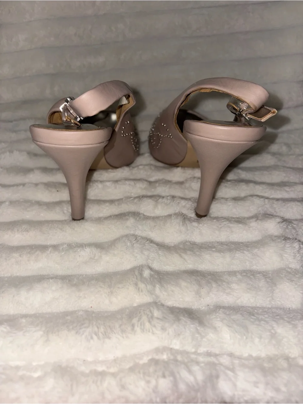 Reba Pink Studded Pointed-Toe Slingback Heels 8M